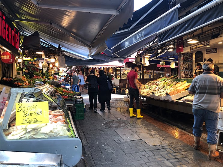 Kadikoy market fish stalls