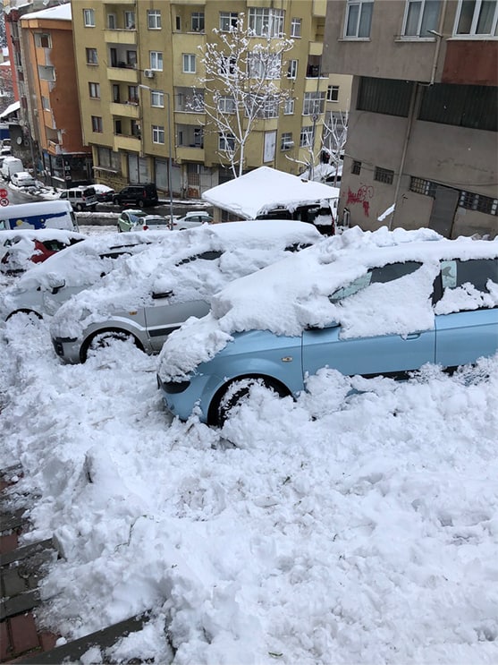 Snow in streets during the winter Istanbul